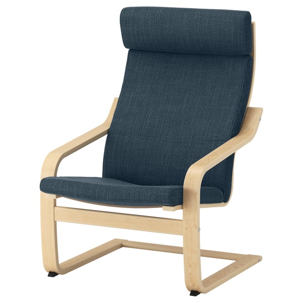 POÄNG armchair and footstool, birch veneer/Hillared dark blue