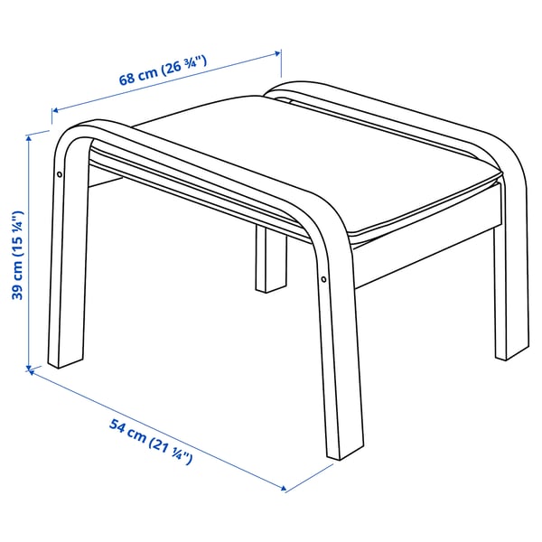 POÄNG armchair and footstool, birch veneer/Hillared dark blue