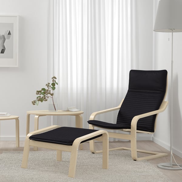 POÄNG armchair and footstool, birch veneer/Knisa black