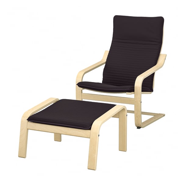 POÄNG armchair and footstool, birch veneer/Knisa black