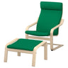POÄNG armchair and footstool, birch veneer/Vissle deep green