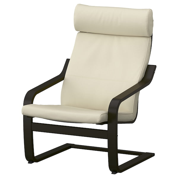 POÄNG - Armchair and footstool, brown-black/Glose ivory ,