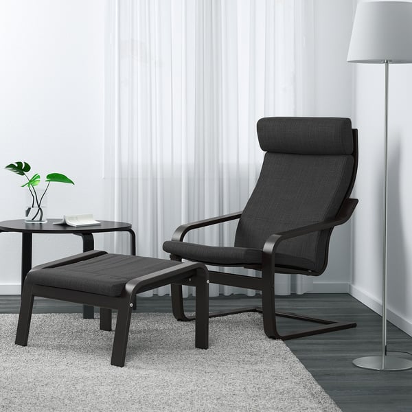 POÄNG armchair and footstool, black-brown/Hillared anthracite