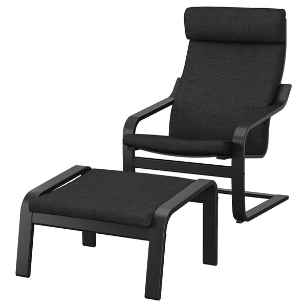 POÄNG armchair and footstool, black-brown/Hillared anthracite
