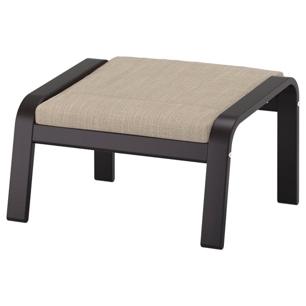 POÄNG armchair and footstool, black-brown/Hillared beige
