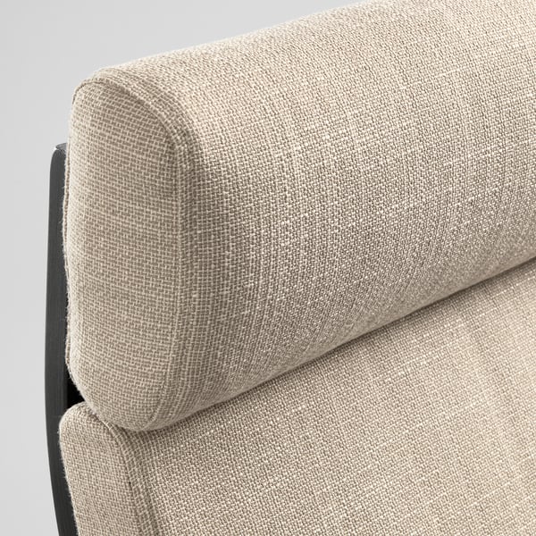 POÄNG armchair and footstool, black-brown/Hillared beige