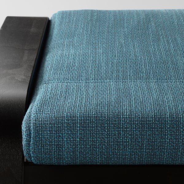 POÄNG armchair and footstool, black-brown/Hillared dark blue