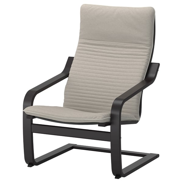 POÄNG armchair and footstool, black-brown/Knisa light beige