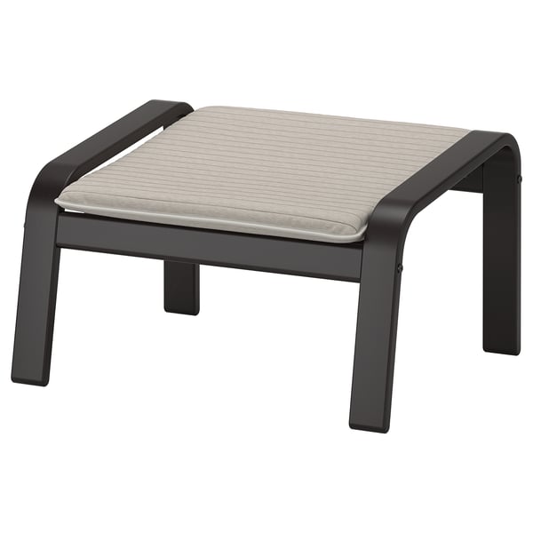 POÄNG armchair and footstool, black-brown/Knisa light beige