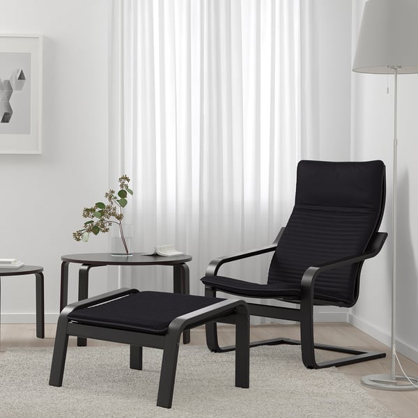 POÄNG armchair and footstool, black-brown/Knisa black