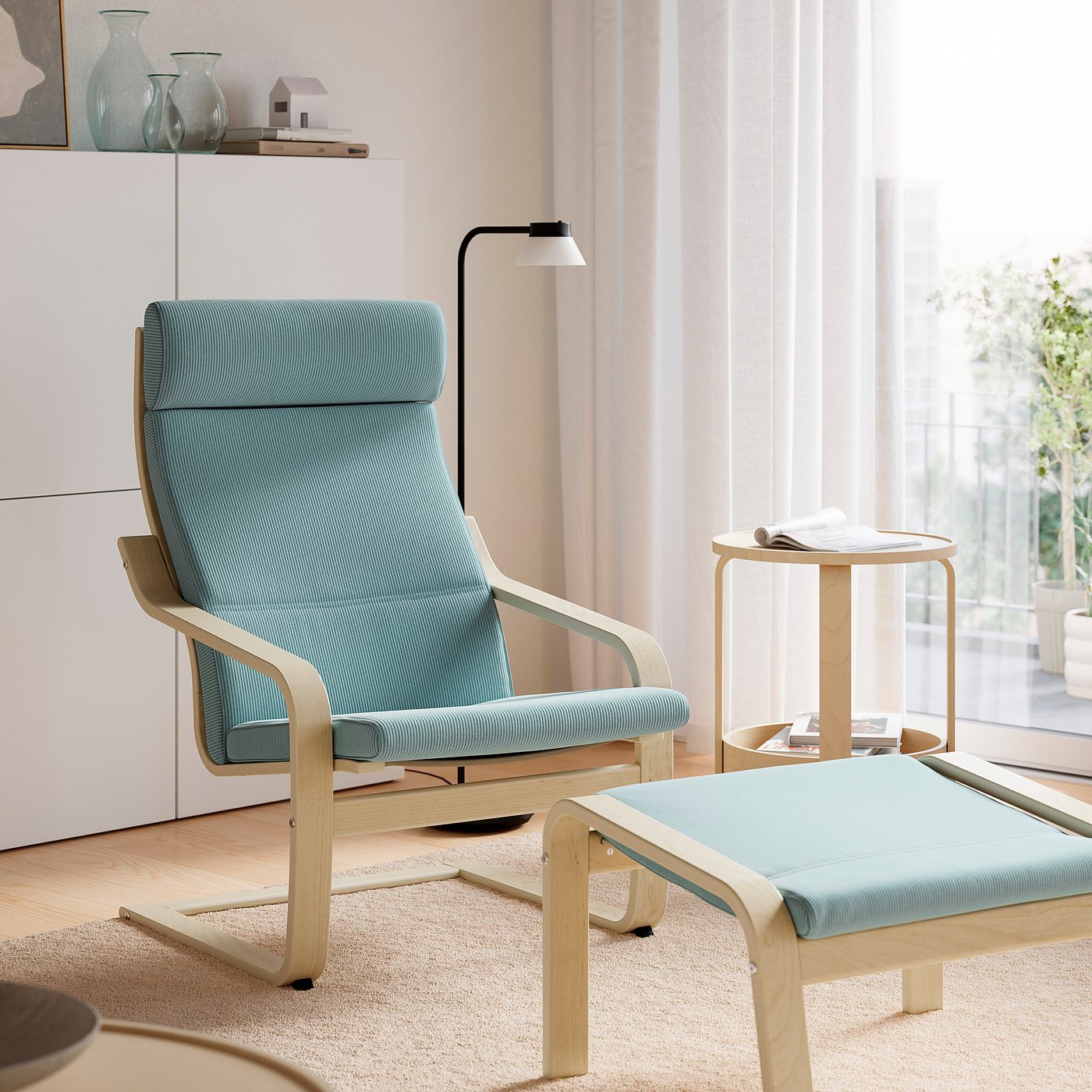 POÄNG armchair and footstool, oak/Kelinge grey-blue