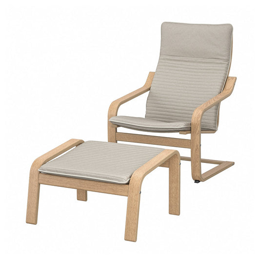 POÄNG armchair and footstool, oak/Knisa light beige