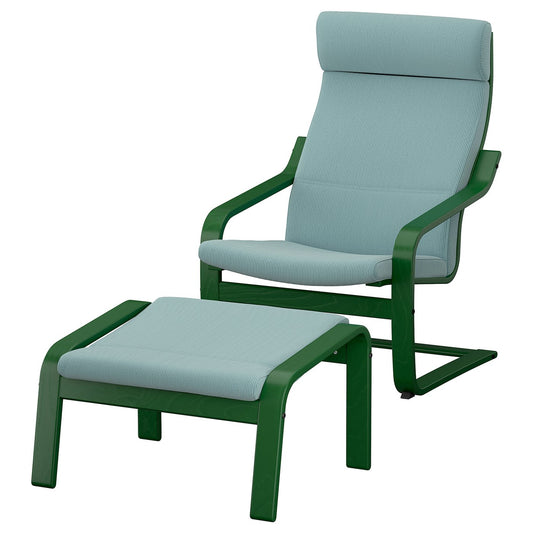 POÄNG armchair and footstool, dark green/Kelinge grey-blue