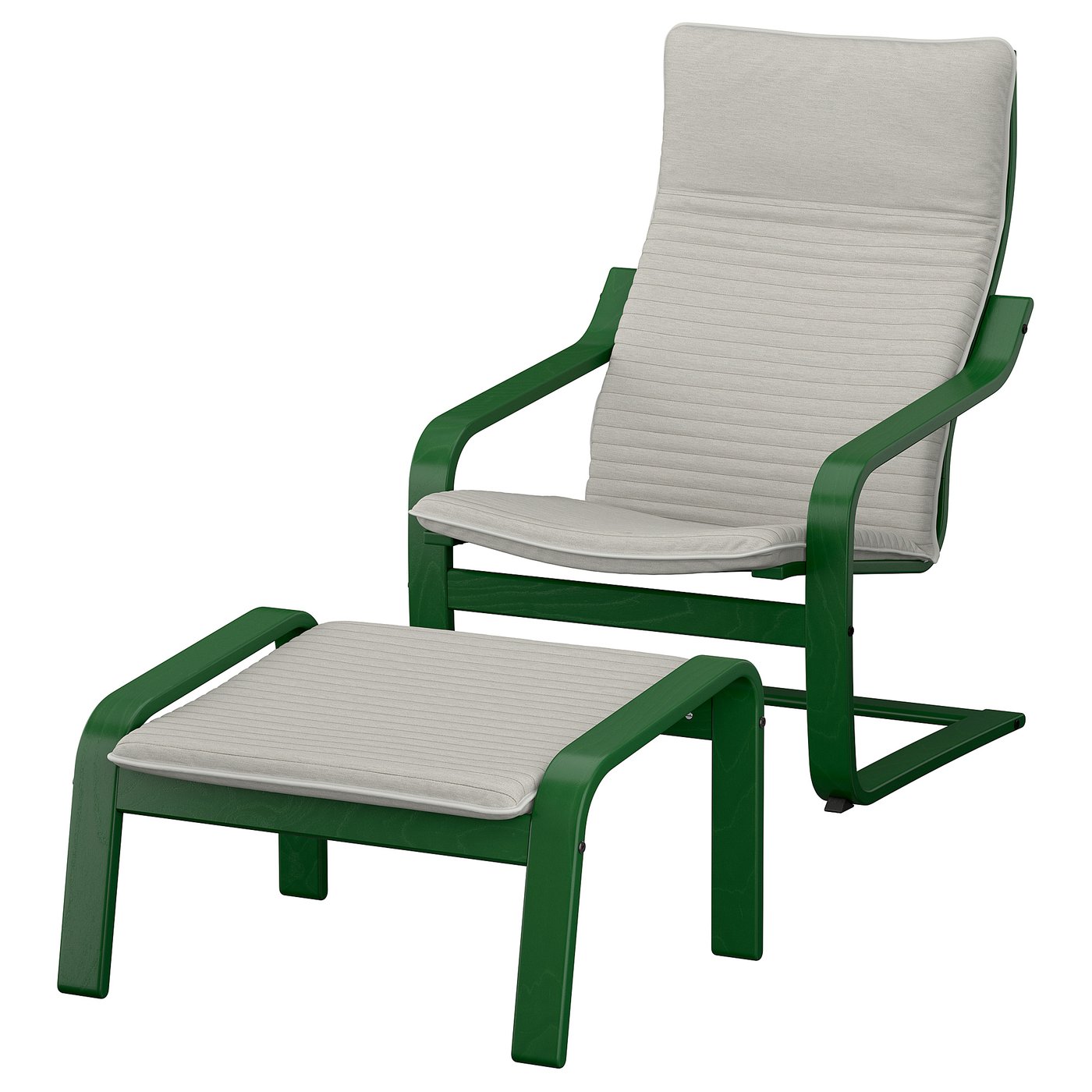 POÄNG armchair and footstool, dark green/Knisa light beige