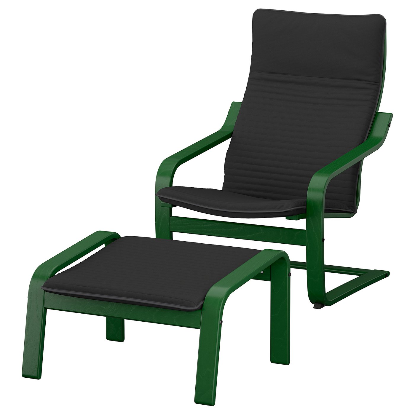 POÄNG armchair and footstool, dark green/Knisa black