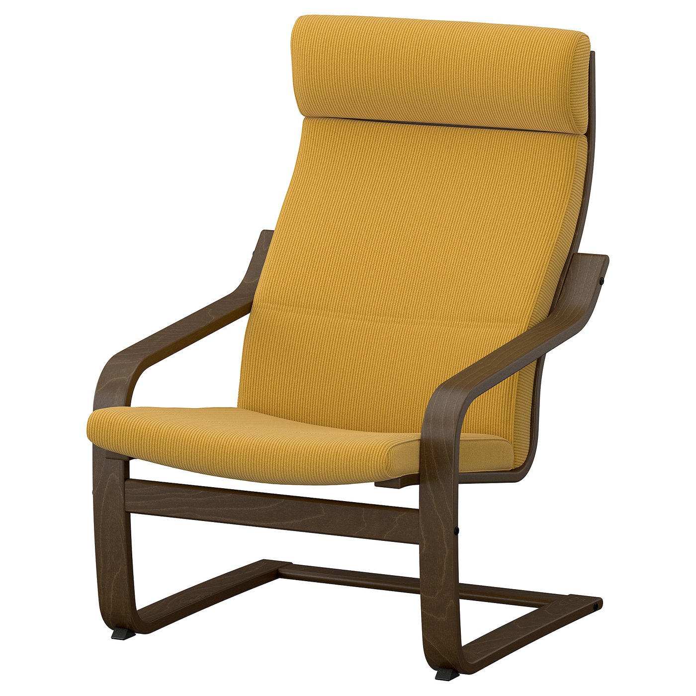 POÄNG armchair, walnut effect/Kelinge dark yellow, 68x100x82 cm