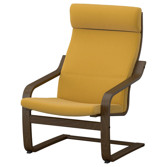 POÄNG armchair, walnut effect/Kelinge dark yellow, 68x100x82 cm