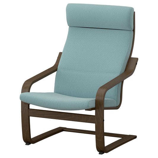 POÄNG armchair, walnut effect/Kelinge grey-blue, 68x100x82 cm