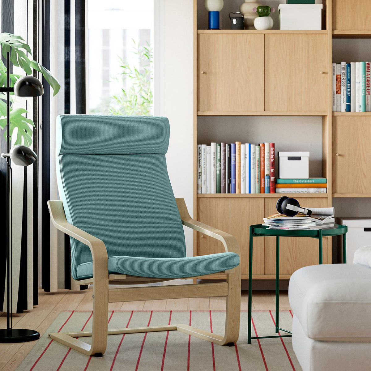 POÄNG armchair, walnut effect/Kelinge grey-blue, 68x100x82 cm