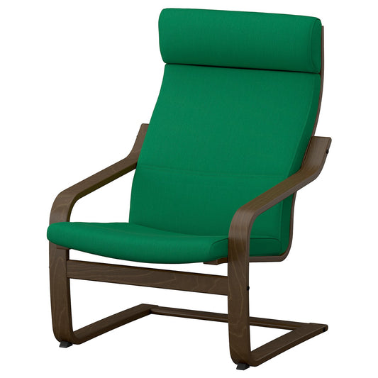 POÄNG armchair, walnut effect/Vissle deep green, 68x100x82 cm