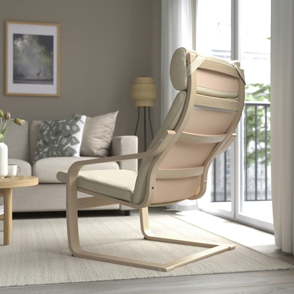 POÄNG - Armchair, veneered oak mord white/Glose ivory ,