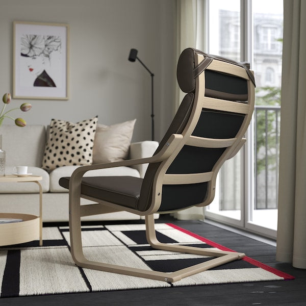 POÄNG - Armchair, veneered oak mord white/Glose dark brown ,