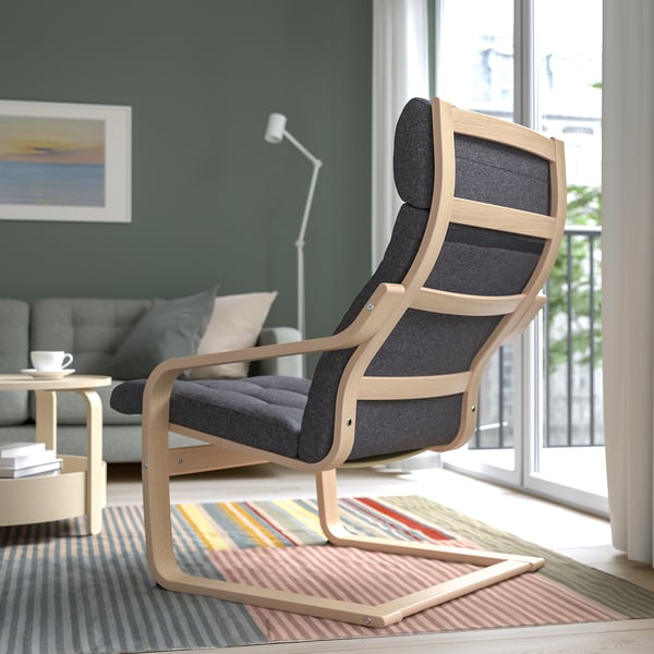 POÄNG armchair, white stained oak veneer/Gunnared dark grey, 68x100x82 cm