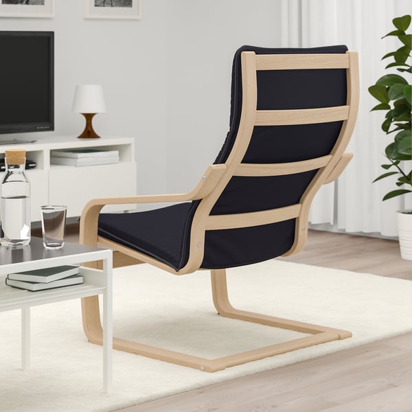 POÄNG armchair, white stained oak veneer/Knisa black, 68x100x82 cm