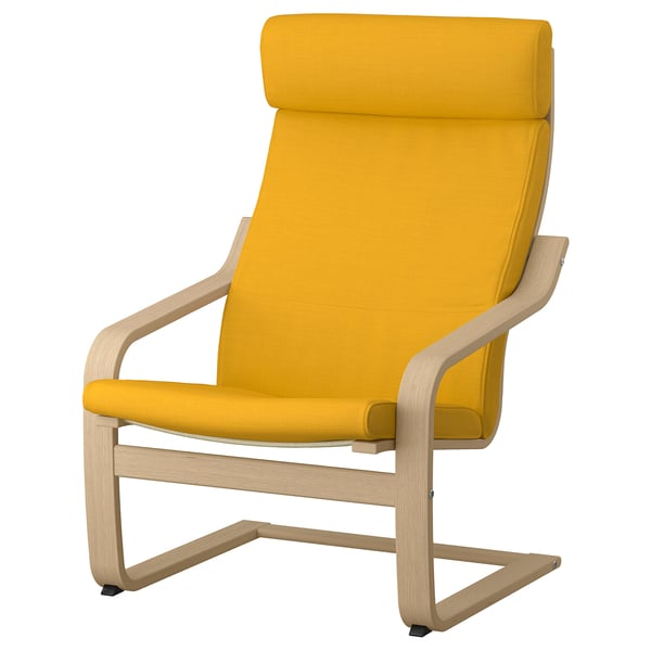 POÄNG armchair, white stained oak veneer/Skiftebo yellow, 68x100x82 cm