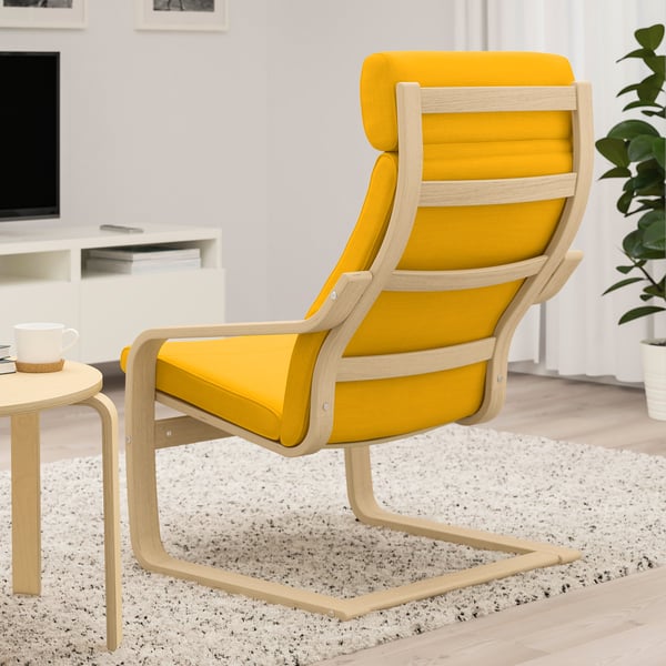 POÄNG Armchair - white mord oak veneer/Skiftebo yellow ,