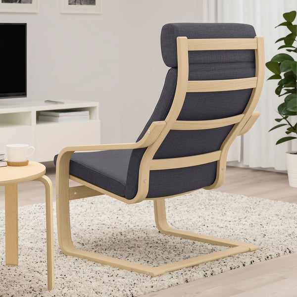 POÄNG Armchair - mord oak veneer white/Skiftebo dark grey ,