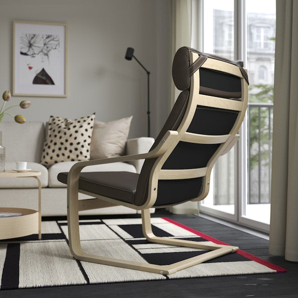 POÄNG - Armchair, birch veneer/dark brown glose ,