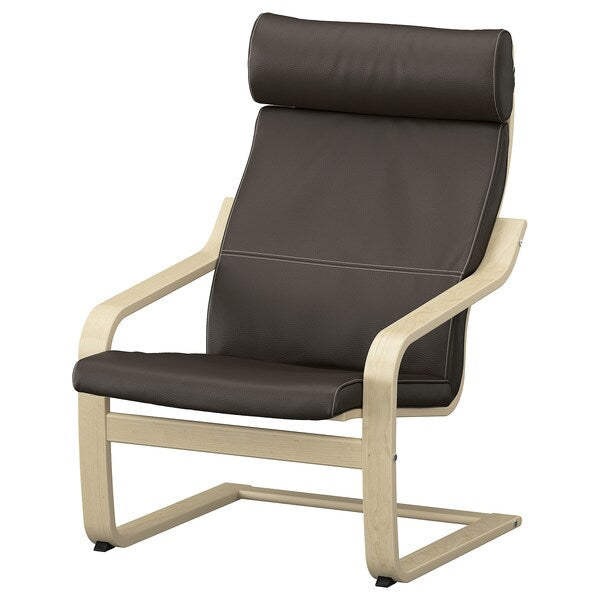 POÄNG - Armchair, birch veneer/dark brown glose ,