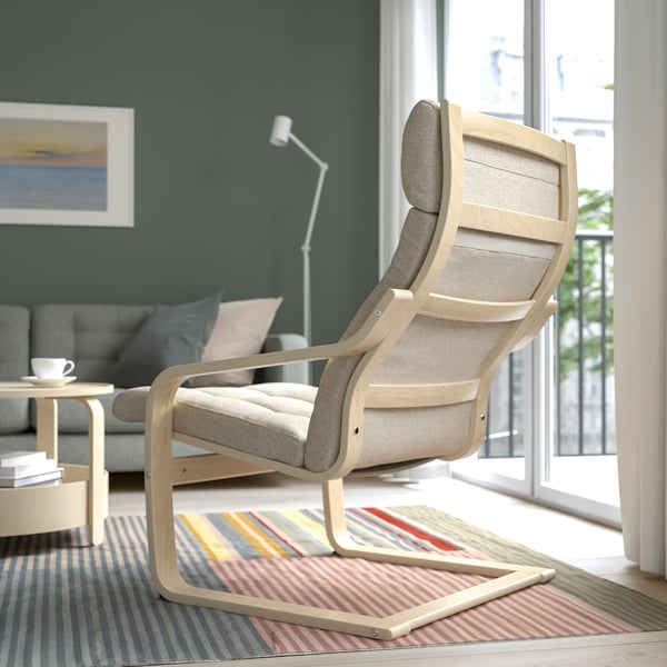 POÄNG - Armchair, birch veneer/Gunnared beige ,