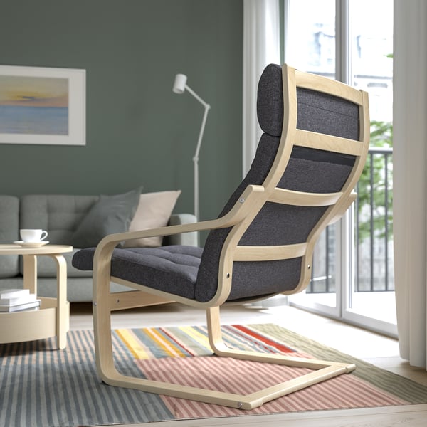 POÄNG armchair, birch veneer/Gunnared dark grey, 68x100x82 cm
