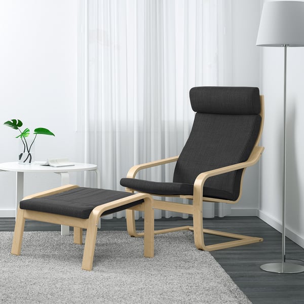 POÄNG armchair, birch veneer/Hillared anthracite, 56x100x82 cm