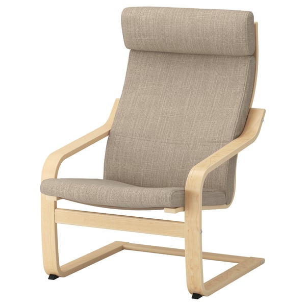 POÄNG armchair, birch veneer/Hillared beige, 56x100x82 cm