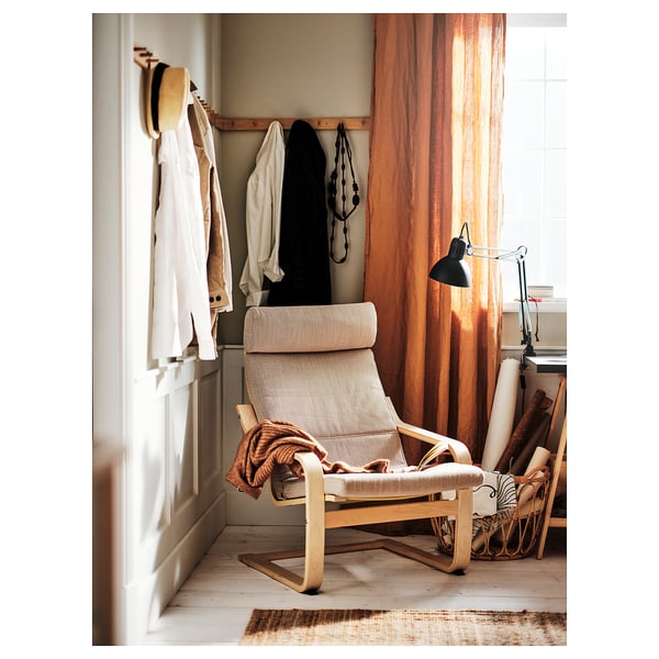 POÄNG armchair, birch veneer/Hillared beige, 68x100x82 cm