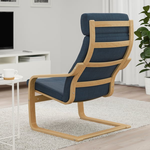 POÄNG Armchair - birch veneer/Dark blue Hillared ,