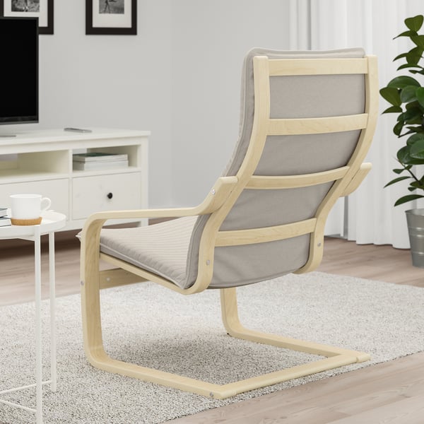 POÄNG armchair, birch veneer/Knisa light beige, 68x100x82 cm