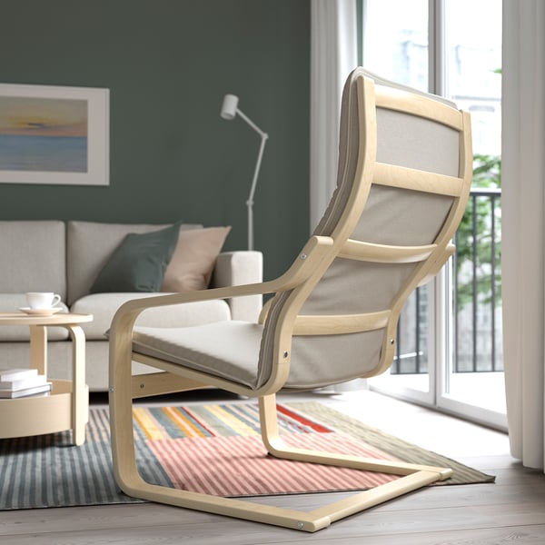 POÄNG armchair, birch veneer/Knisa light beige, 68x100x82 cm