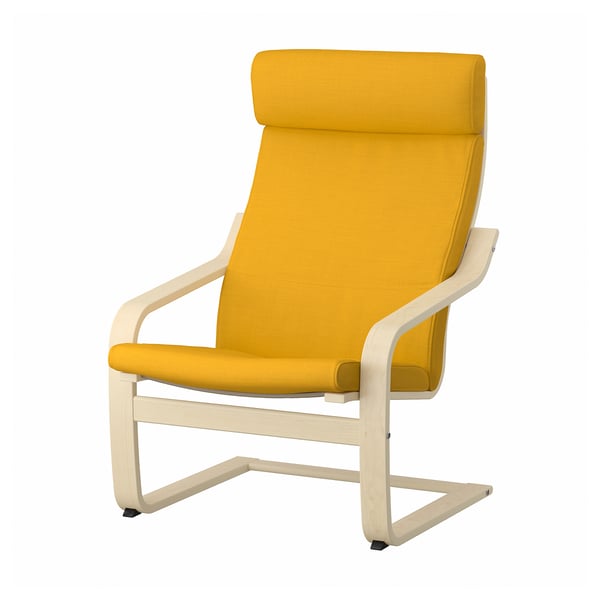 POÄNG armchair, birch veneer/Skiftebo yellow, 68x100x82 cm