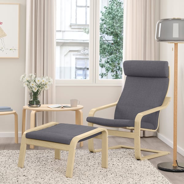 POÄNG armchair, birch veneer/Skiftebo dark grey, 68x100x82 cm