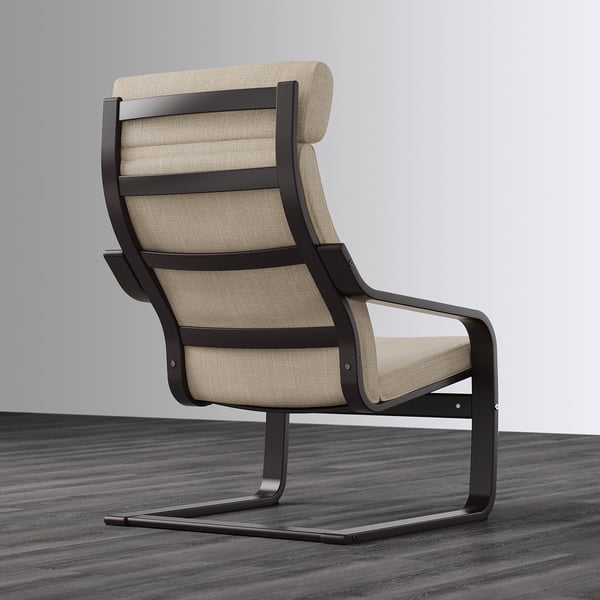 POÄNG Armchair - brown-black/Hillared beige ,
