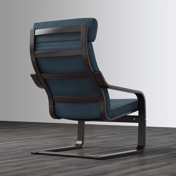 POÄNG armchair, black-brown/Hillared dark blue, 56x100x82 cm
