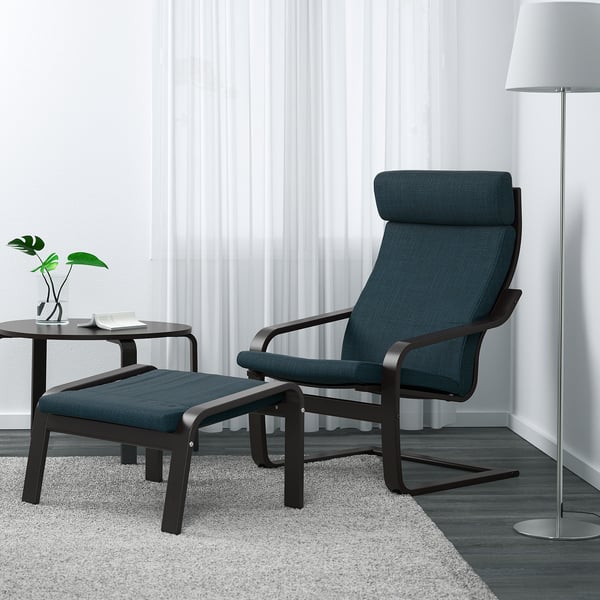 POÄNG armchair, black-brown/Hillared dark blue, 68x100x82 cm