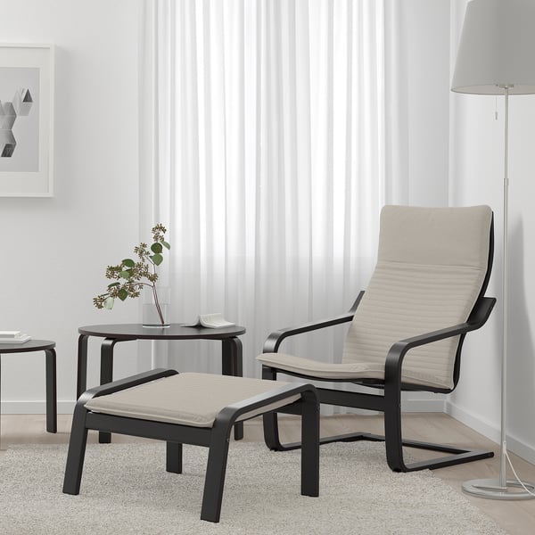 POÄNG Armchair - brown-black/Knisa light beige ,