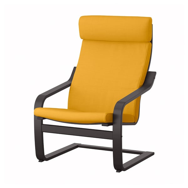 POÄNG armchair, black-brown/Skiftebo yellow, 56x100x82 cm
