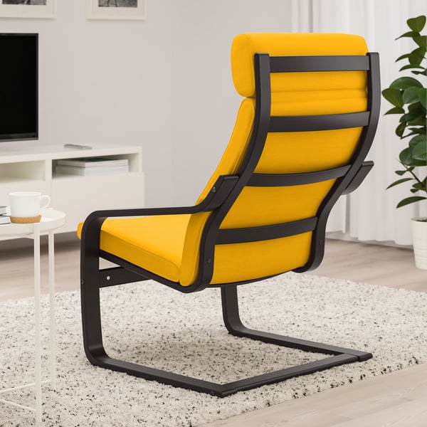 POÄNG armchair, black-brown/Skiftebo yellow, 68x100x82 cm