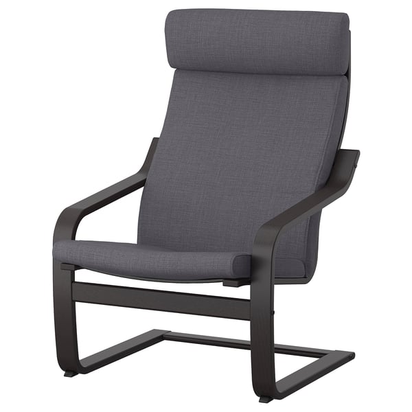 POÄNG armchair, black-brown/Skiftebo dark grey, 68x100x82 cm